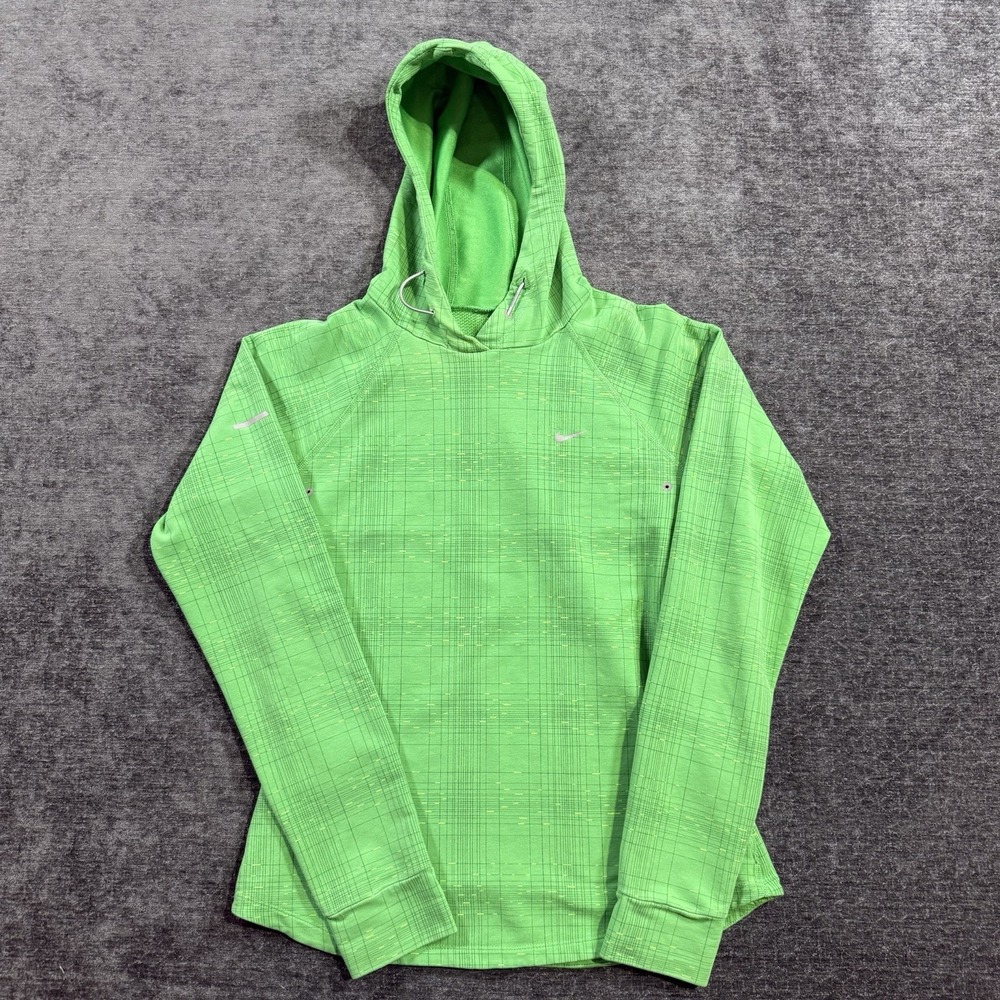 Nike Dri-Fit Running Hoodie Women's Small Green Pullover Thumb‎ Holes Zip Pocket